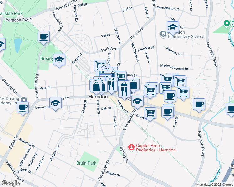 map of restaurants, bars, coffee shops, grocery stores, and more near 101 Independence Avenue Southeast in Washington