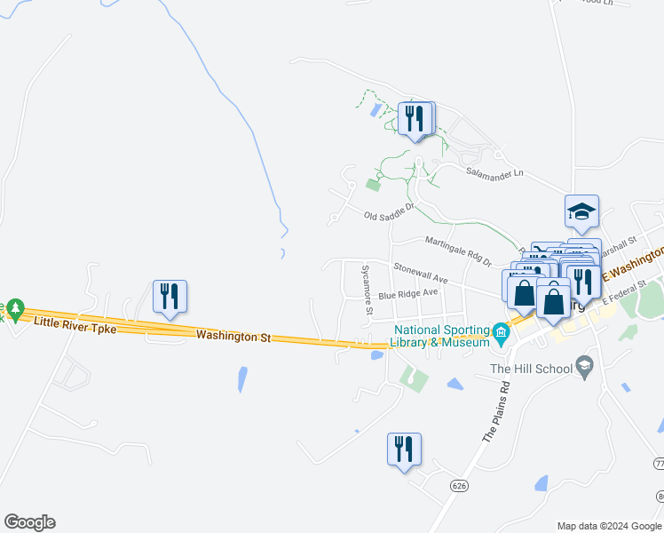 map of restaurants, bars, coffee shops, grocery stores, and more near 13 Stonewall Court in Middleburg