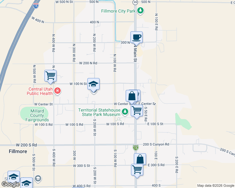 map of restaurants, bars, coffee shops, grocery stores, and more near 50 100 West in Fillmore