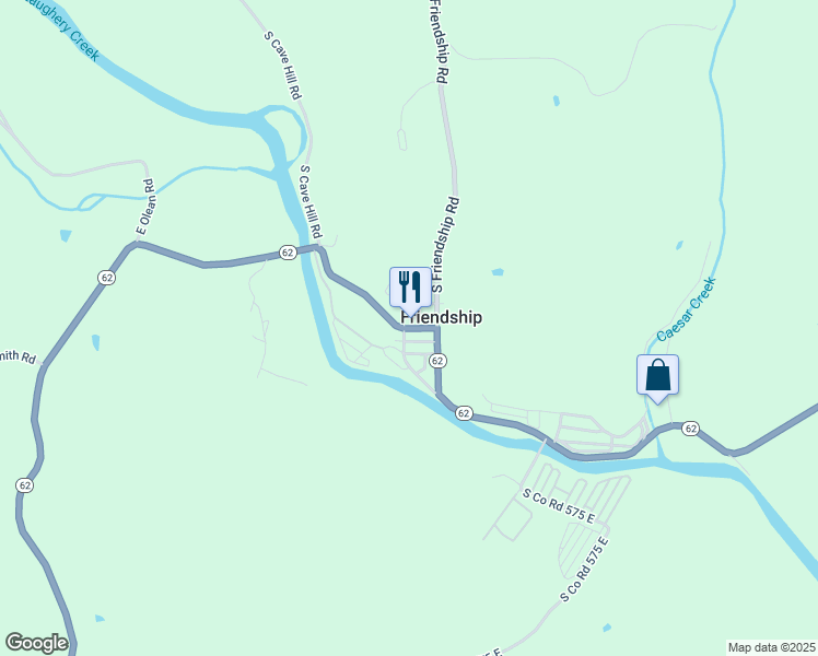 map of restaurants, bars, coffee shops, grocery stores, and more near 5905 Indiana 62 in Friendship