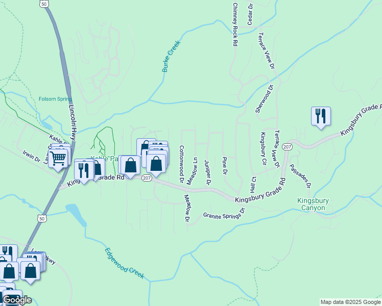 map of restaurants, bars, coffee shops, grocery stores, and more near 176 Meadow Ln in Stateline