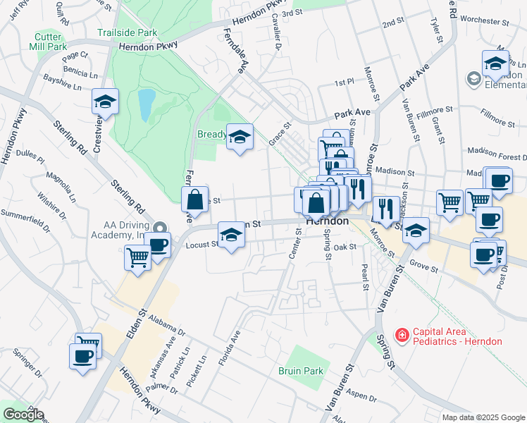 map of restaurants, bars, coffee shops, grocery stores, and more near in Reston