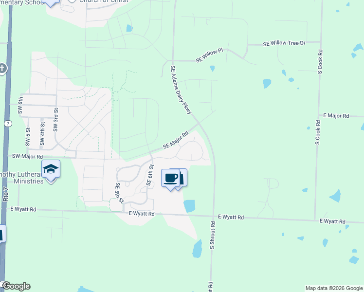 map of restaurants, bars, coffee shops, grocery stores, and more near 705 Southeast Colonial Drive in Blue Springs