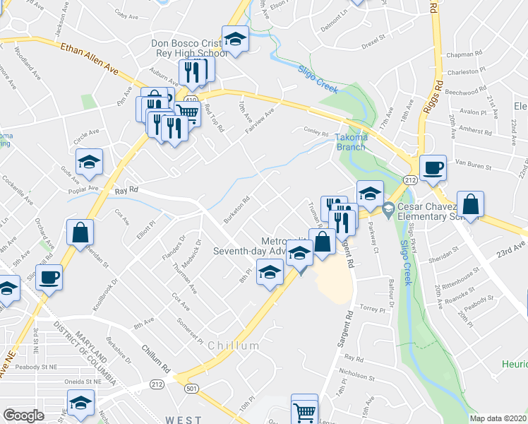 map of restaurants, bars, coffee shops, grocery stores, and more near 901 Chillum Manor Court in Hyattsville