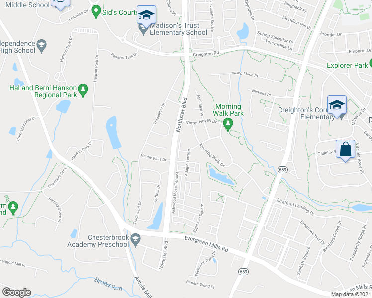 map of restaurants, bars, coffee shops, grocery stores, and more near 42250 Marble Canyon Terrace in Ashburn