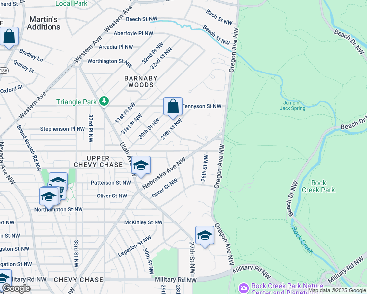 map of restaurants, bars, coffee shops, grocery stores, and more near 2721 Rittenhouse Street Northwest in Washington