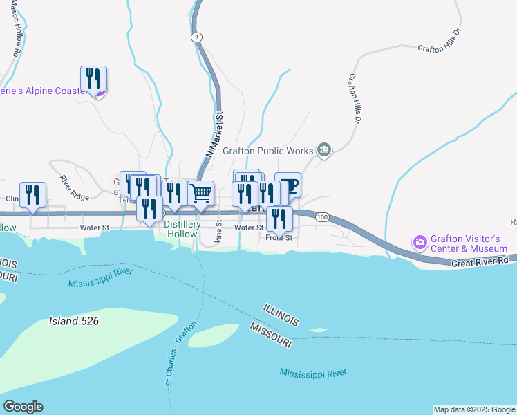 map of restaurants, bars, coffee shops, grocery stores, and more near in Grafton