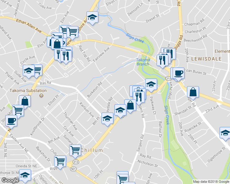 map of restaurants, bars, coffee shops, grocery stores, and more near 6600 Red Top Road in Hyattsville