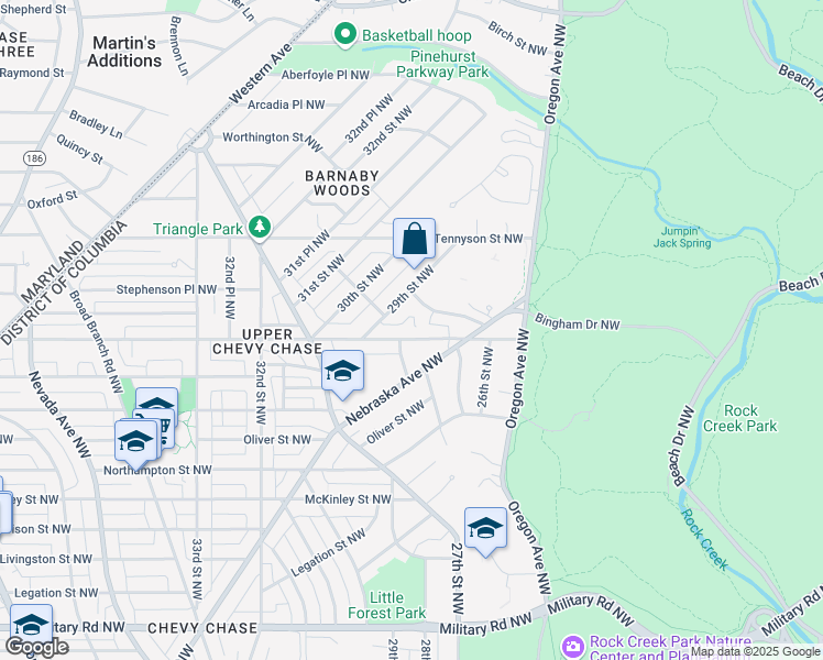 map of restaurants, bars, coffee shops, grocery stores, and more near 2801 Rittenhouse Street Northwest in Washington