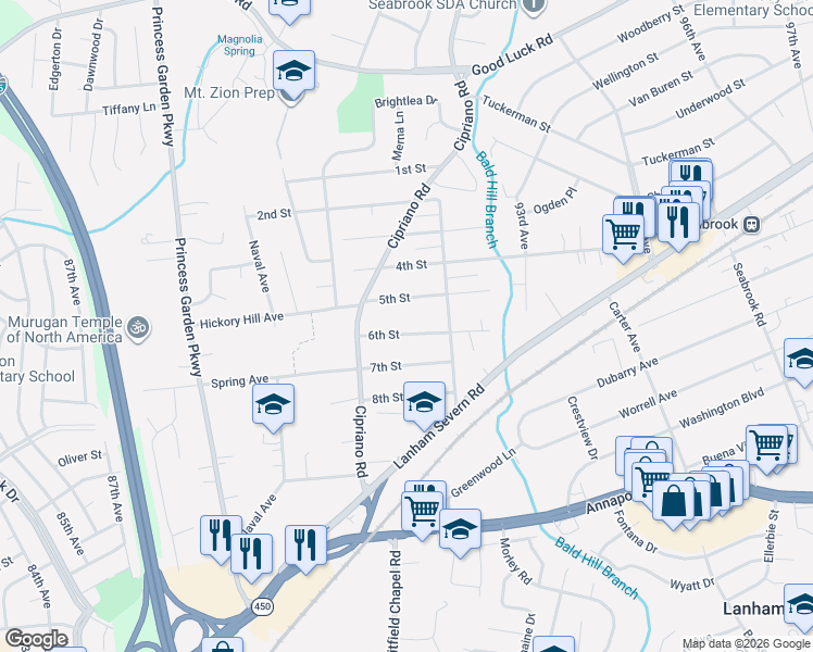 map of restaurants, bars, coffee shops, grocery stores, and more near 9118 6th Street in Seabrook