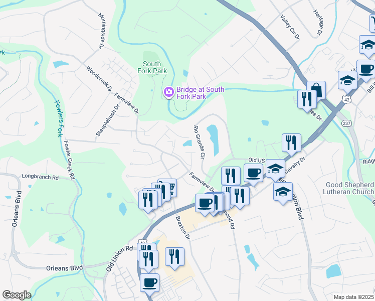 map of restaurants, bars, coffee shops, grocery stores, and more near 408 Fieldgate Drive in Florence