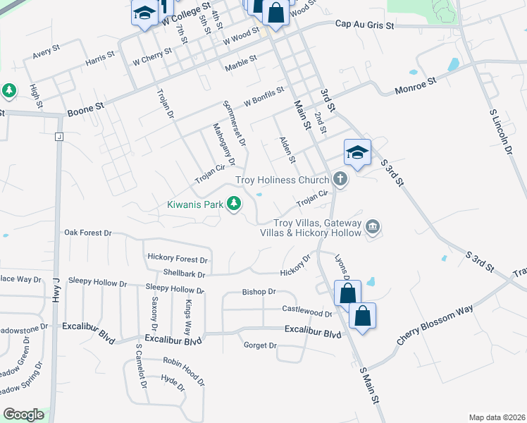 map of restaurants, bars, coffee shops, grocery stores, and more near 2507 Trojan Circle in Troy
