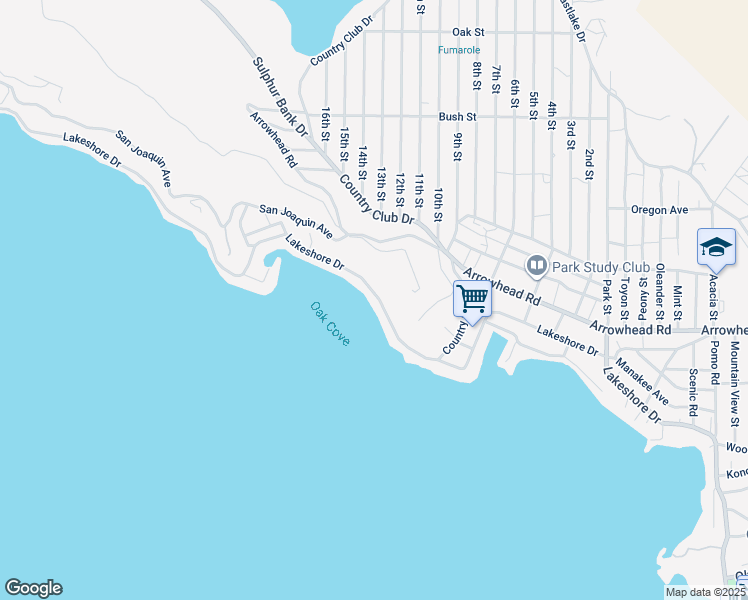 map of restaurants, bars, coffee shops, grocery stores, and more near 13225 Lakeshore Drive in Clearlake