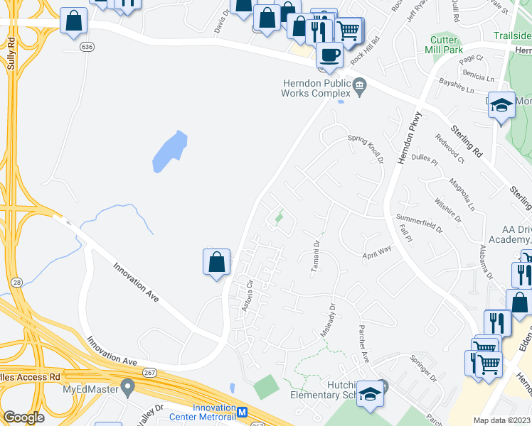 map of restaurants, bars, coffee shops, grocery stores, and more near 2004 Capstone Circle in Herndon