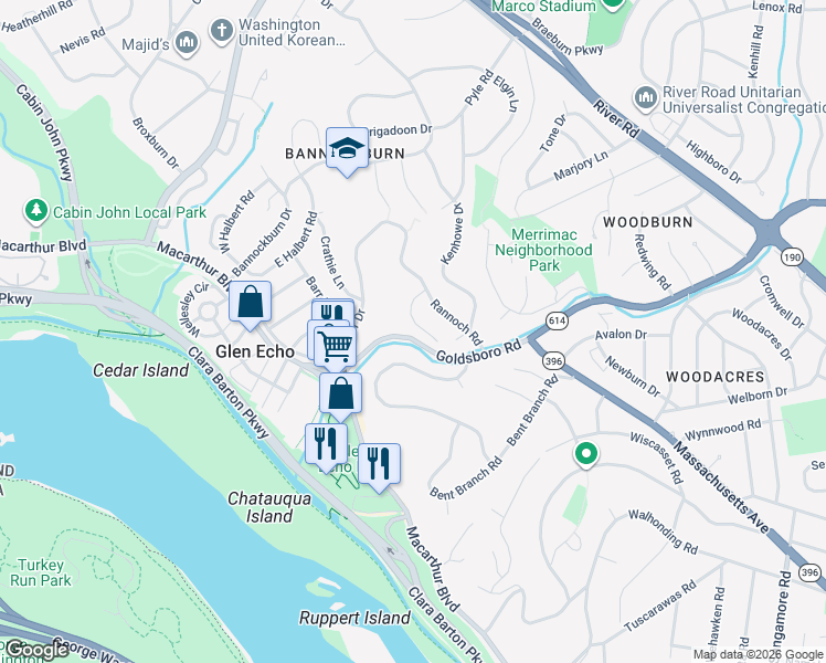 map of restaurants, bars, coffee shops, grocery stores, and more near 6701 Goldsboro Road in Bethesda