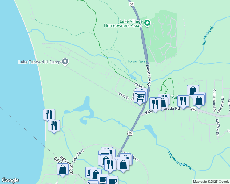 map of restaurants, bars, coffee shops, grocery stores, and more near 153 Irwin Drive in Stateline