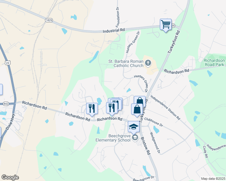 map of restaurants, bars, coffee shops, grocery stores, and more near 3921 Trappers Court in Florence