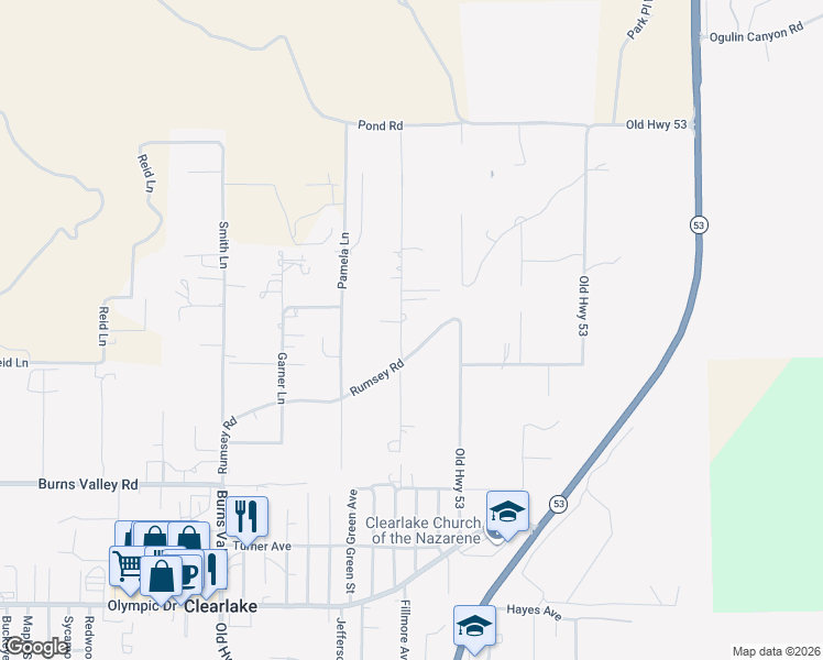 map of restaurants, bars, coffee shops, grocery stores, and more near 2908 Robin Lane in Clearlake