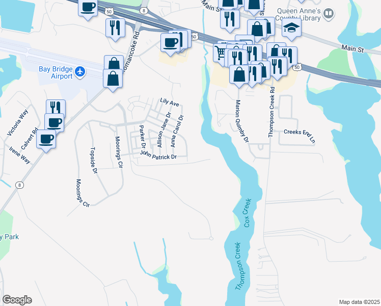 map of restaurants, bars, coffee shops, grocery stores, and more near 441 Conor Drive in Stevensville