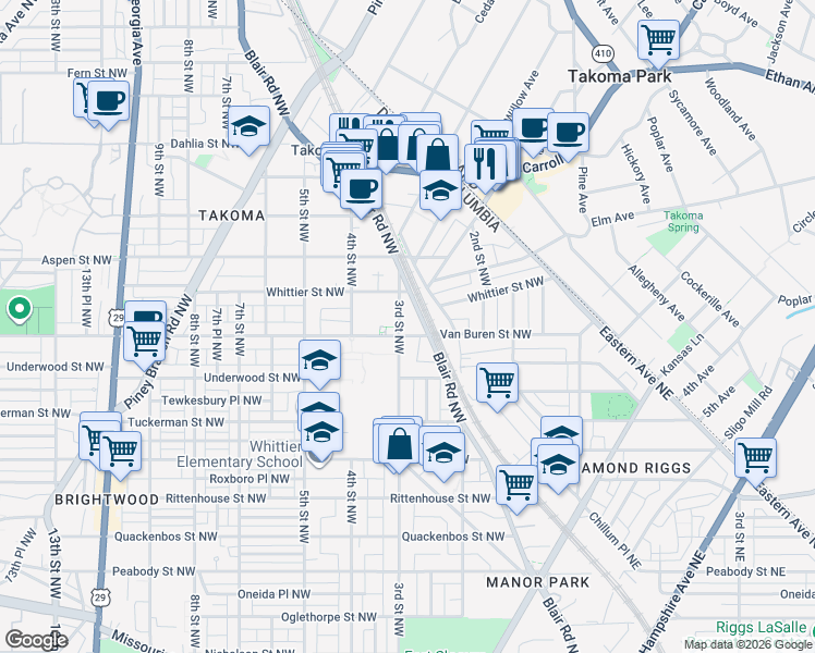 map of restaurants, bars, coffee shops, grocery stores, and more near 101 Independence Avenue Southeast in Washington