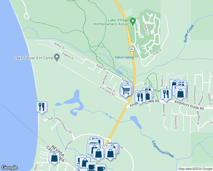 map of restaurants, bars, coffee shops, grocery stores, and more near 158 Irwin Drive in Stateline