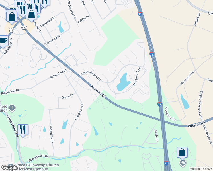map of restaurants, bars, coffee shops, grocery stores, and more near 17 Tattersall Lane in Florence