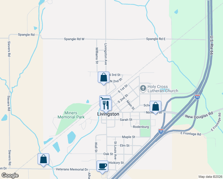 map of restaurants, bars, coffee shops, grocery stores, and more near 315 South 1st Street in Livingston