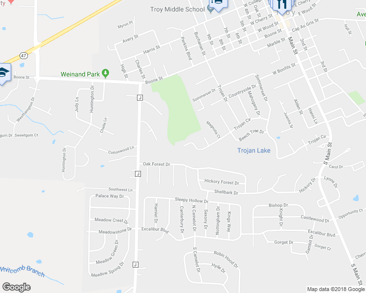 map of restaurants, bars, coffee shops, grocery stores, and more near 2507 Trojan Circle in Troy