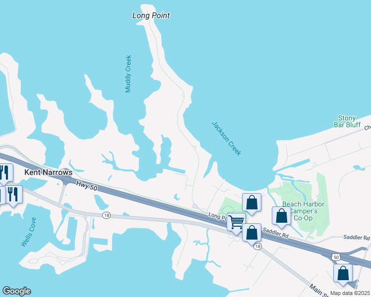 map of restaurants, bars, coffee shops, grocery stores, and more near 715 Long Point Road in Grasonville