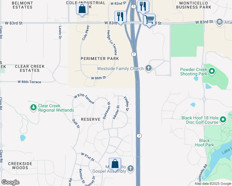 map of restaurants, bars, coffee shops, grocery stores, and more near 8719 Dunraven Street in Lenexa