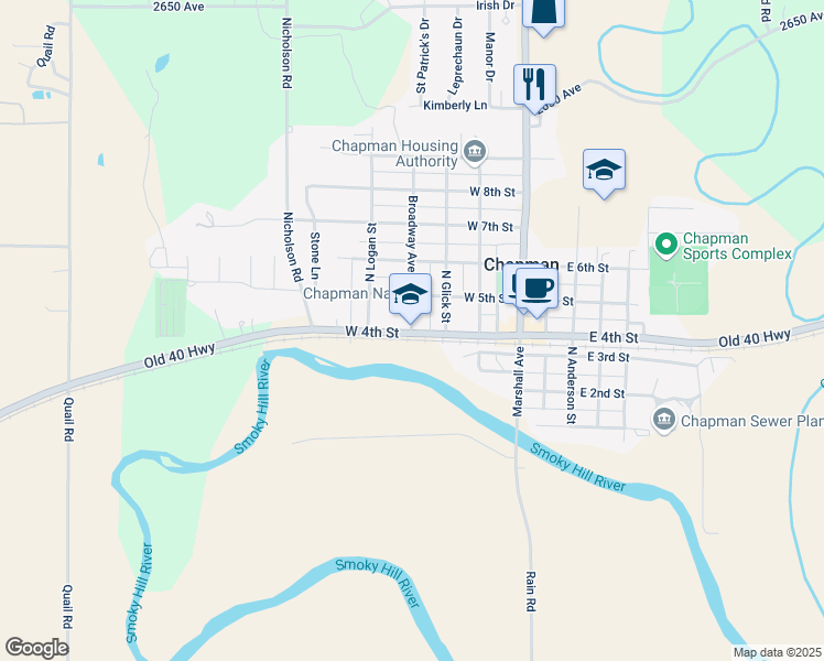 map of restaurants, bars, coffee shops, grocery stores, and more near 350-398 Old U.S. 40 in Chapman
