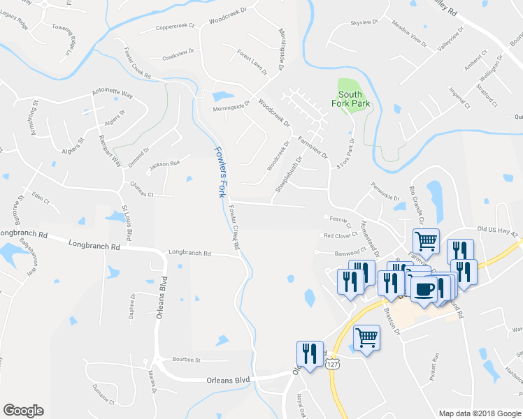 map of restaurants, bars, coffee shops, grocery stores, and more near 2755 Running Creek Drive in Florence