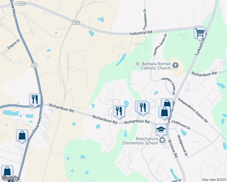 map of restaurants, bars, coffee shops, grocery stores, and more near 4176 Birnam Drive in Independence