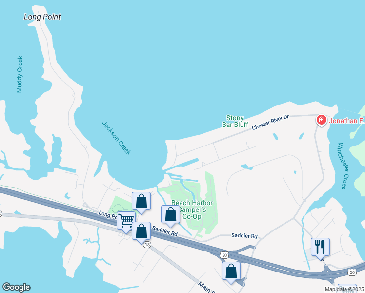 map of restaurants, bars, coffee shops, grocery stores, and more near 1030 Chester River Drive in Grasonville