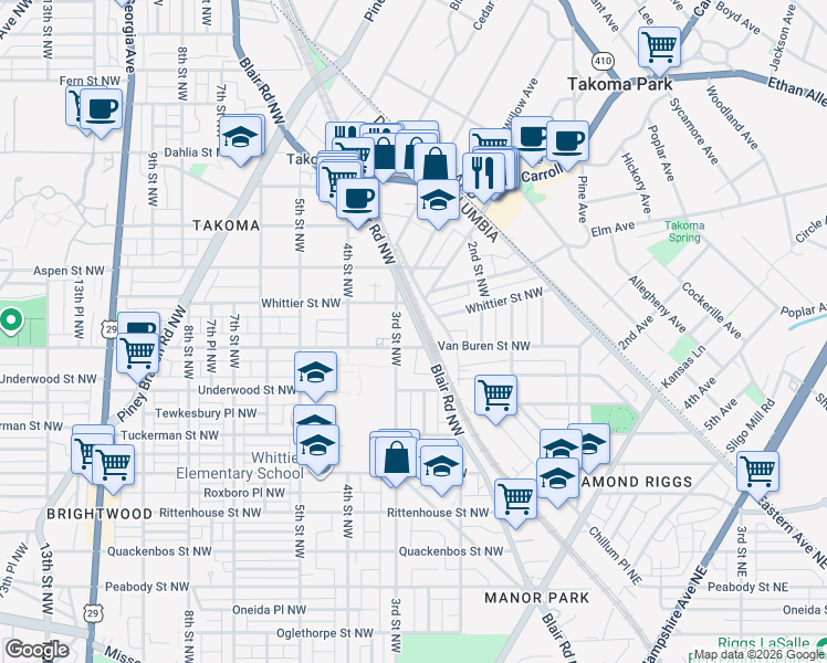 map of restaurants, bars, coffee shops, grocery stores, and more near 101 Independence Avenue Southeast in Washington