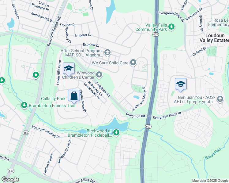 map of restaurants, bars, coffee shops, grocery stores, and more near 23375 Lewis Hunt Square in Ashburn