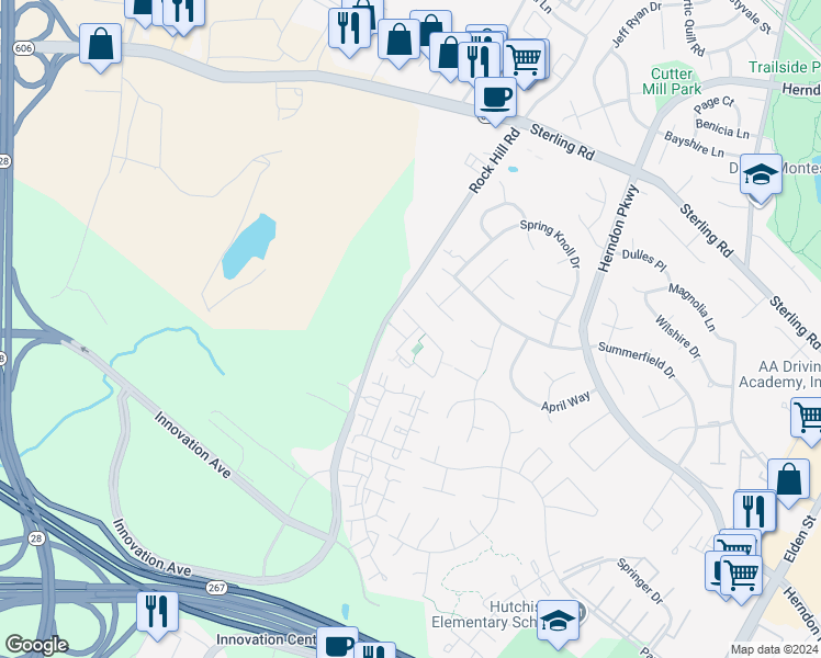 map of restaurants, bars, coffee shops, grocery stores, and more near 2170 Capstone Circle in Herndon