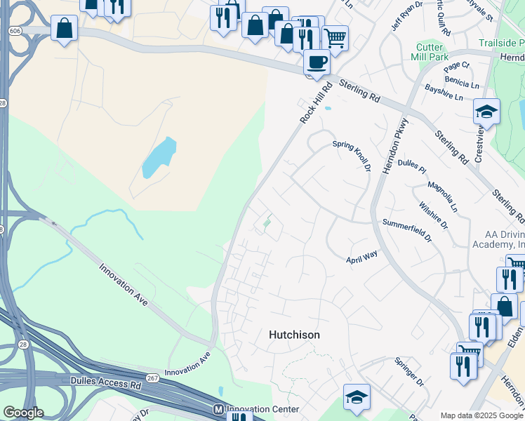 map of restaurants, bars, coffee shops, grocery stores, and more near 2170 Capstone Circle in Herndon