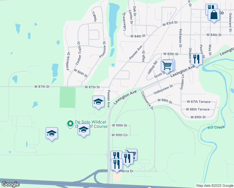 map of restaurants, bars, coffee shops, grocery stores, and more near 8717 Penner Avenue in De Soto