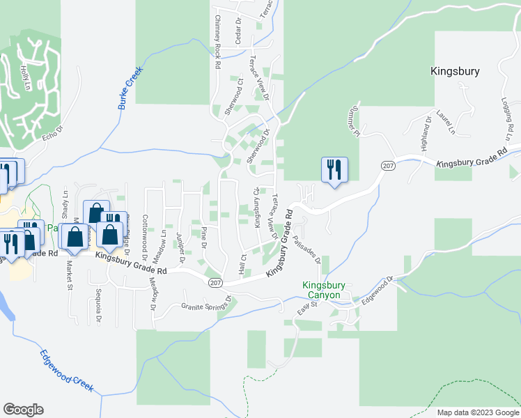 map of restaurants, bars, coffee shops, grocery stores, and more near 183 Kingsbury Circle in Stateline