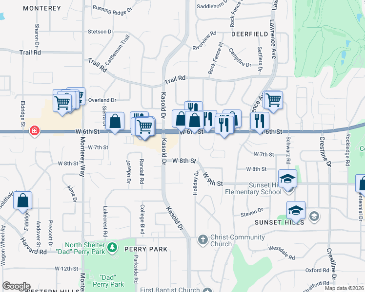map of restaurants, bars, coffee shops, grocery stores, and more near 721 Arizona Street in Lawrence