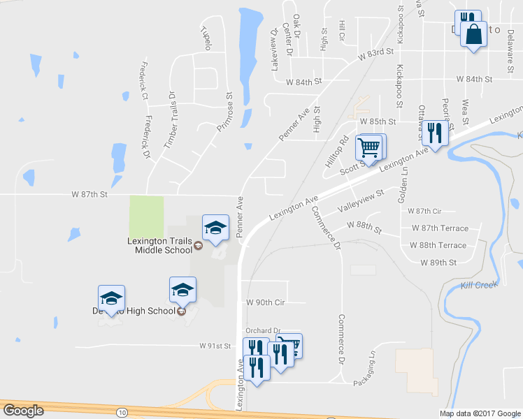 map of restaurants, bars, coffee shops, grocery stores, and more near 8717 Penner Avenue in De Soto