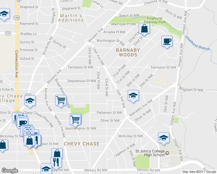 map of restaurants, bars, coffee shops, grocery stores, and more near 6113 32nd Street Northwest in Washington