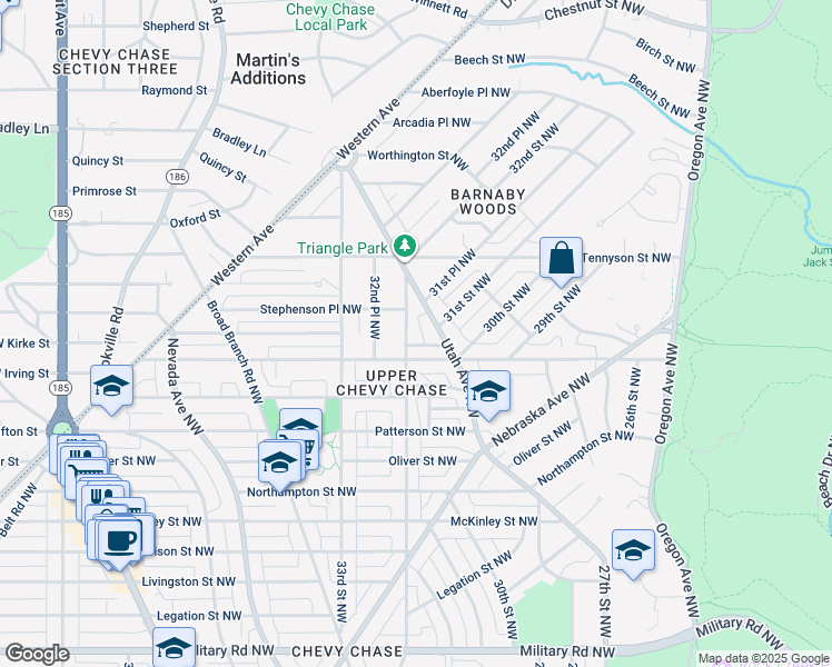 map of restaurants, bars, coffee shops, grocery stores, and more near 6113 32nd Street Northwest in Washington