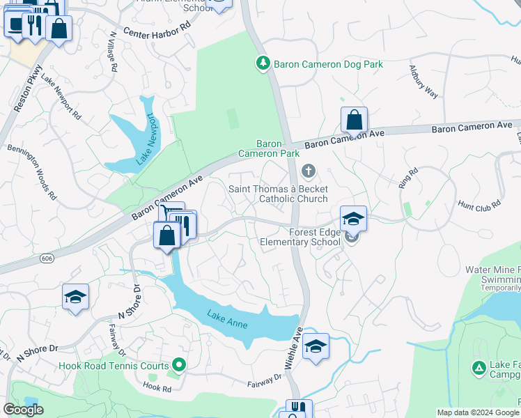map of restaurants, bars, coffee shops, grocery stores, and more near 1403 Northgate Square in Reston