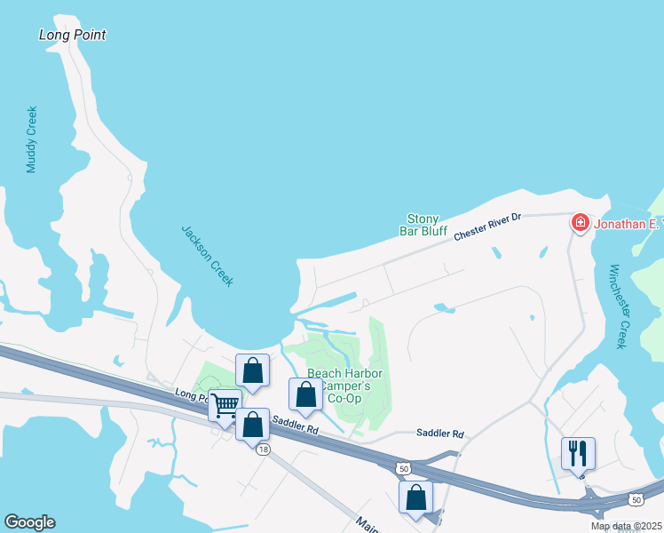 map of restaurants, bars, coffee shops, grocery stores, and more near 1030 Chester River Drive in Grasonville