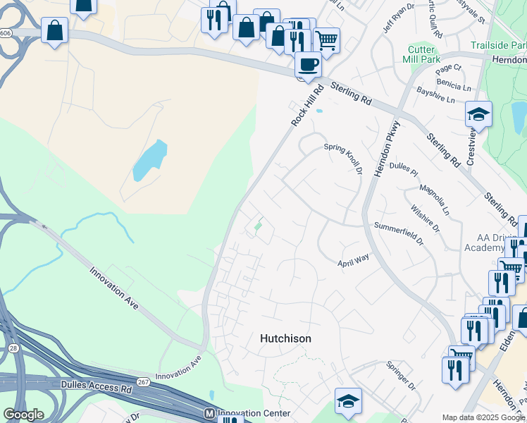map of restaurants, bars, coffee shops, grocery stores, and more near 2128 Capstone Circle in Herndon