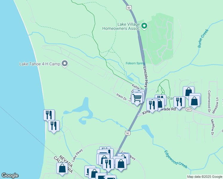 map of restaurants, bars, coffee shops, grocery stores, and more near 153 Irwin Drive in Stateline