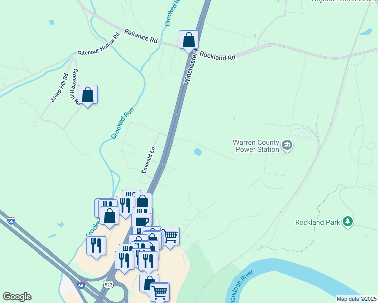 map of restaurants, bars, coffee shops, grocery stores, and more near 8897 Winchester Road in Front Royal