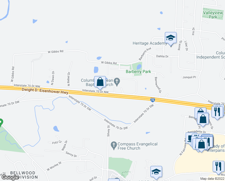 map of restaurants, bars, coffee shops, grocery stores, and more near 1311 Cynthia Drive in Columbia